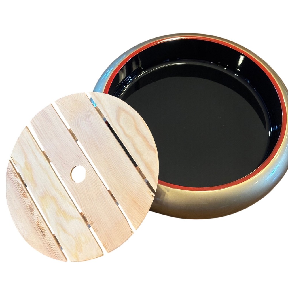 Japanese Sushi Oke Serving Tub Gold Black Red with Wood Insert GCK-208